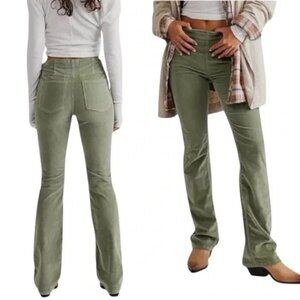 Free People We The Free Jenny High Rise Cord Slim Flare Jeans Sage Green Size 30
